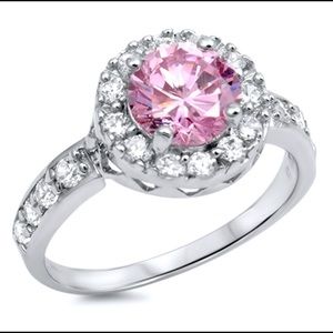 Pink and Clear CZ Sterling Silver Ring